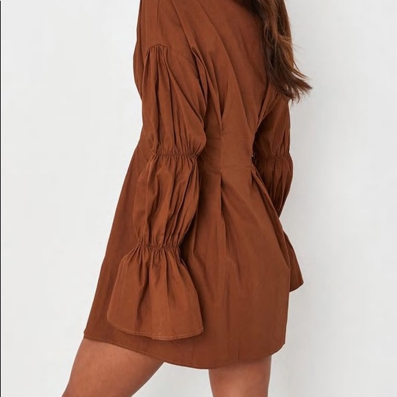Chocolate Poplin Bubble Sleeve Shirt Dress - Picture 5 of 5
